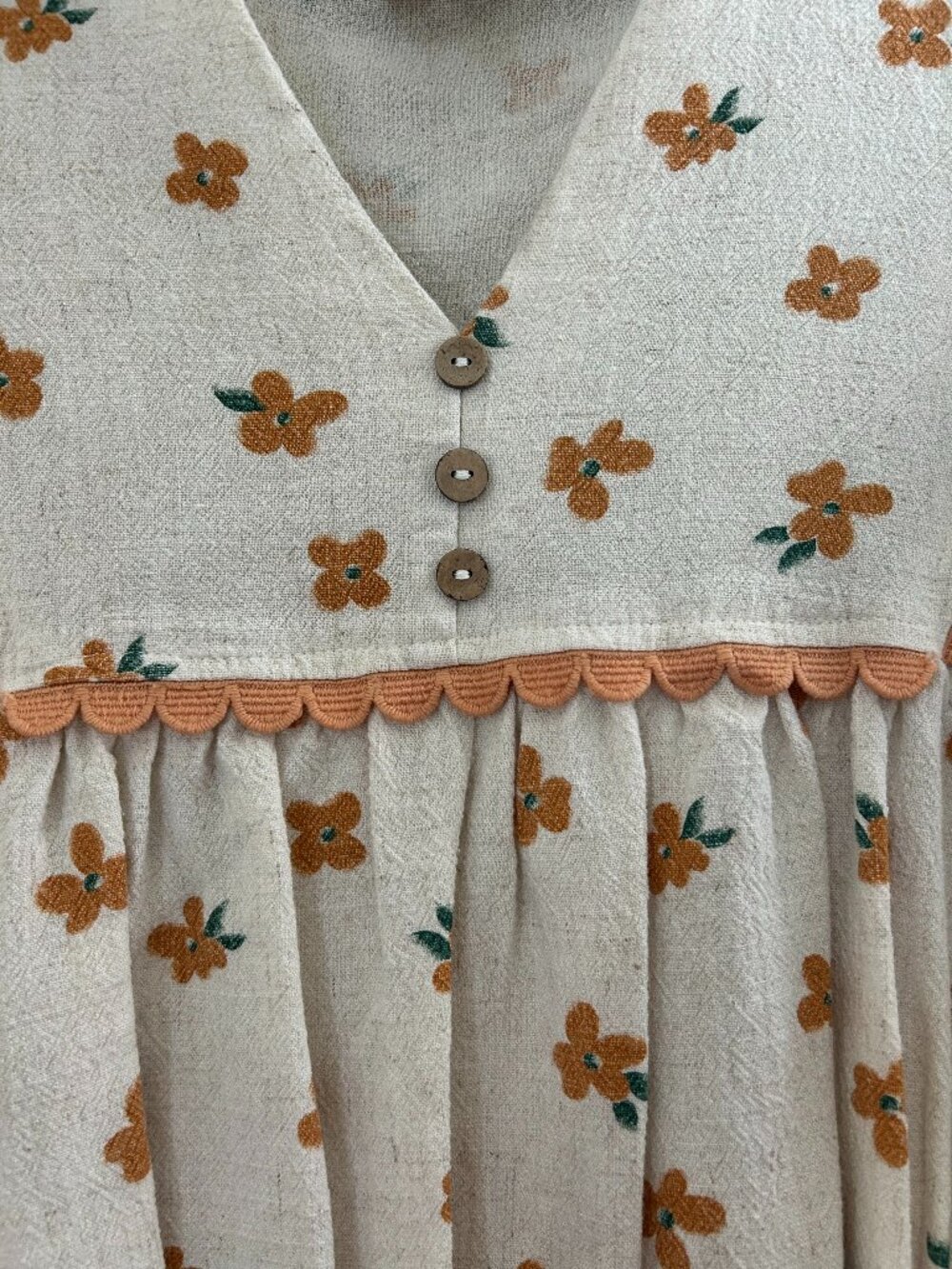 BIB Floral Prairie Babydoll Blouse Peter Pan Collar Puff Sleeve M - Picture 2 of 5